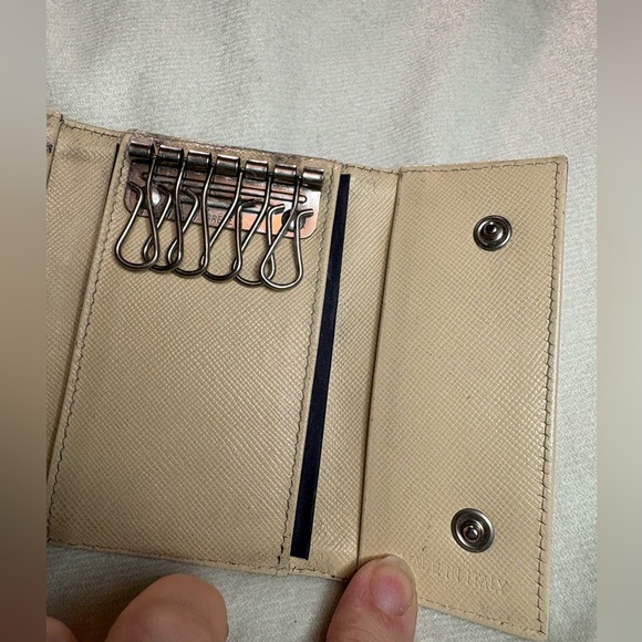 Prada Black Quilted Coin Purse and Cream Leather Key Holder Duo. Callouts - Picture 13 of 15